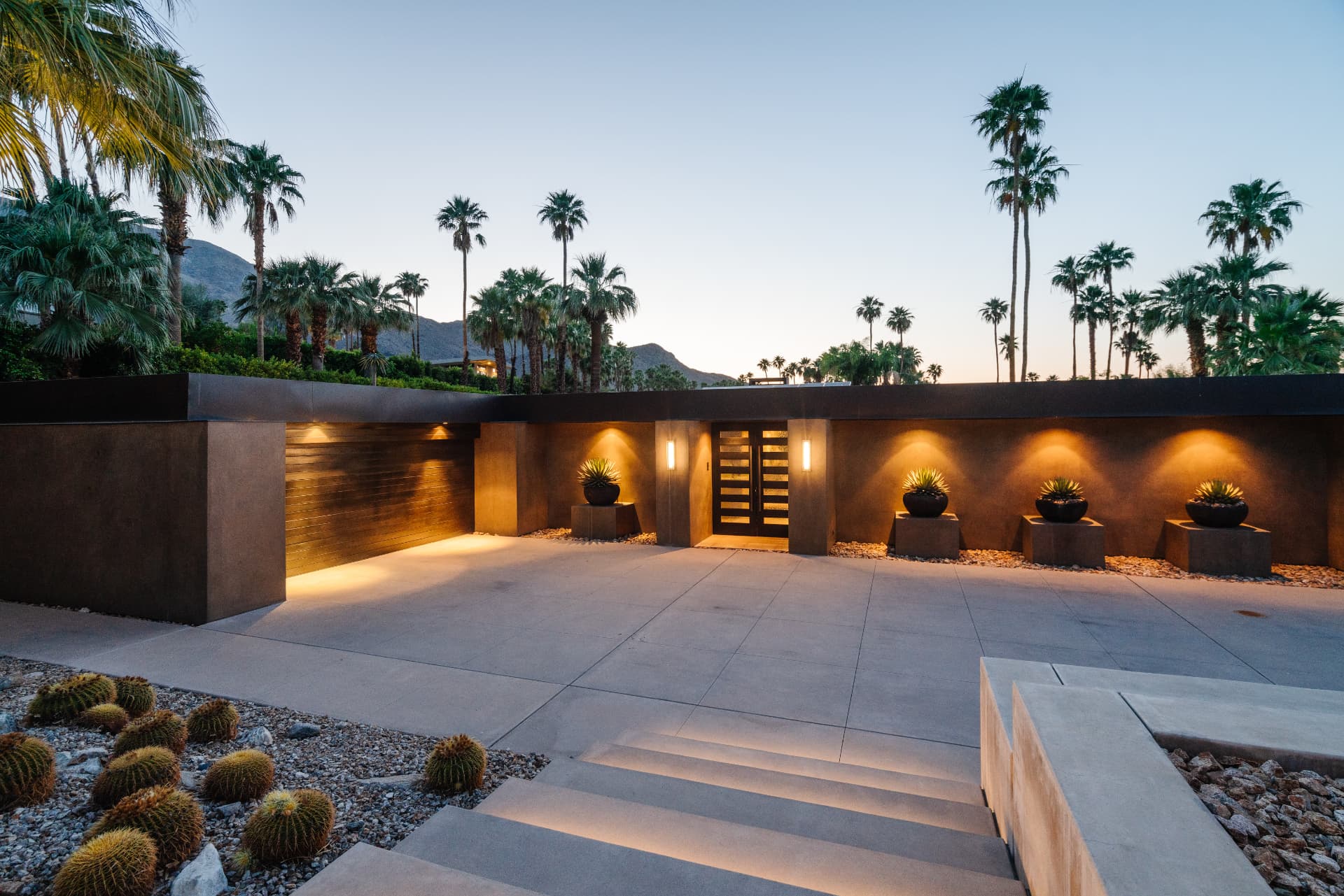 Illuminated courtyard entrance at 70257 Calico