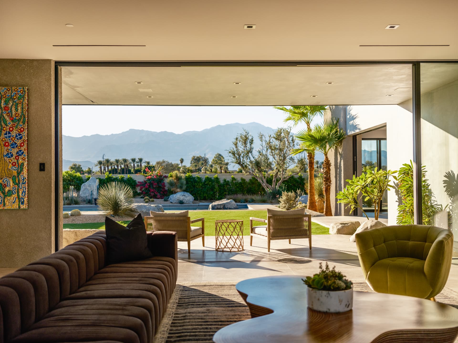 Indoor-outdoor living room with mountain views at 3 Echo Lane