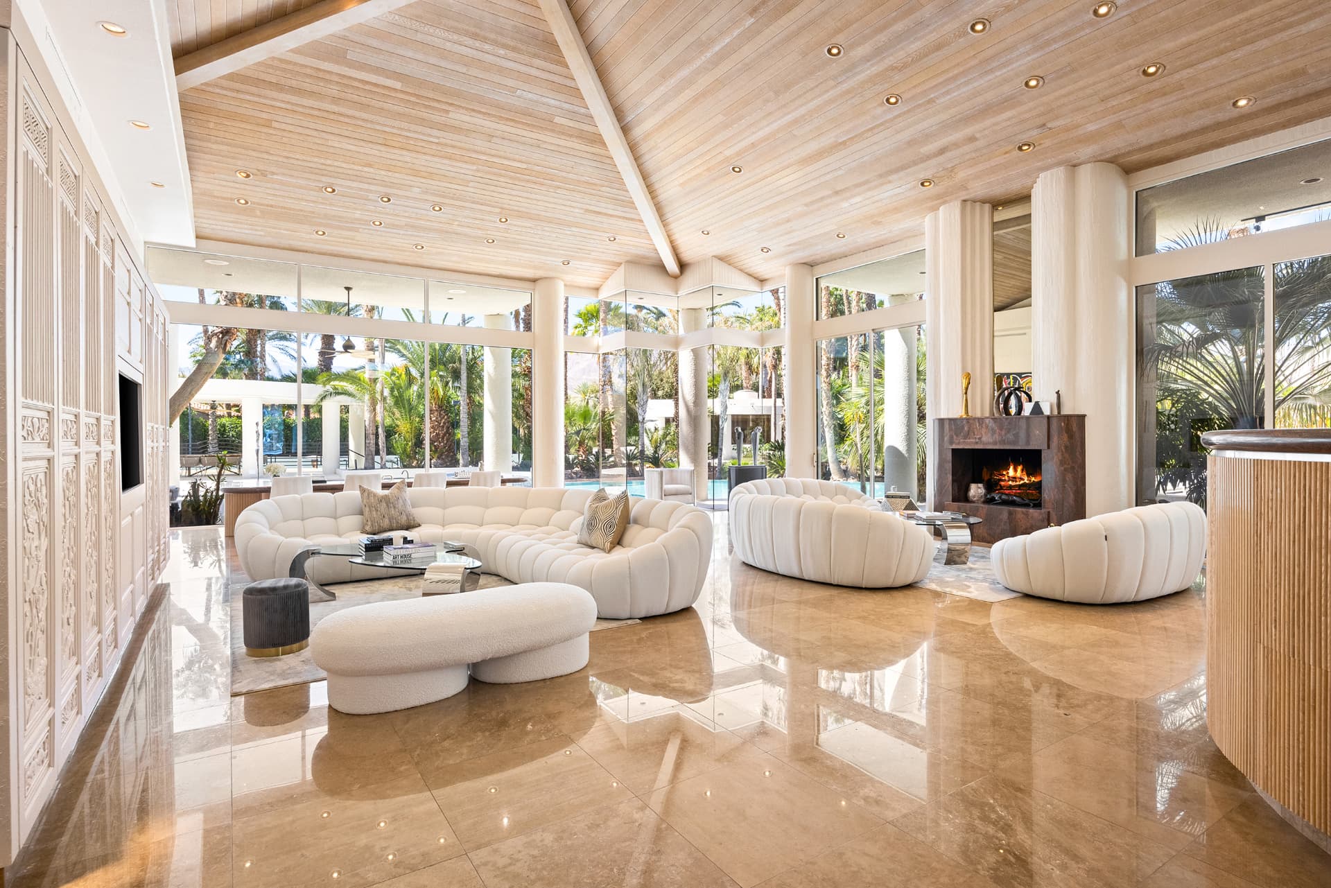 Vaulted great room overlooking the pool at 3 Mozart Lane
