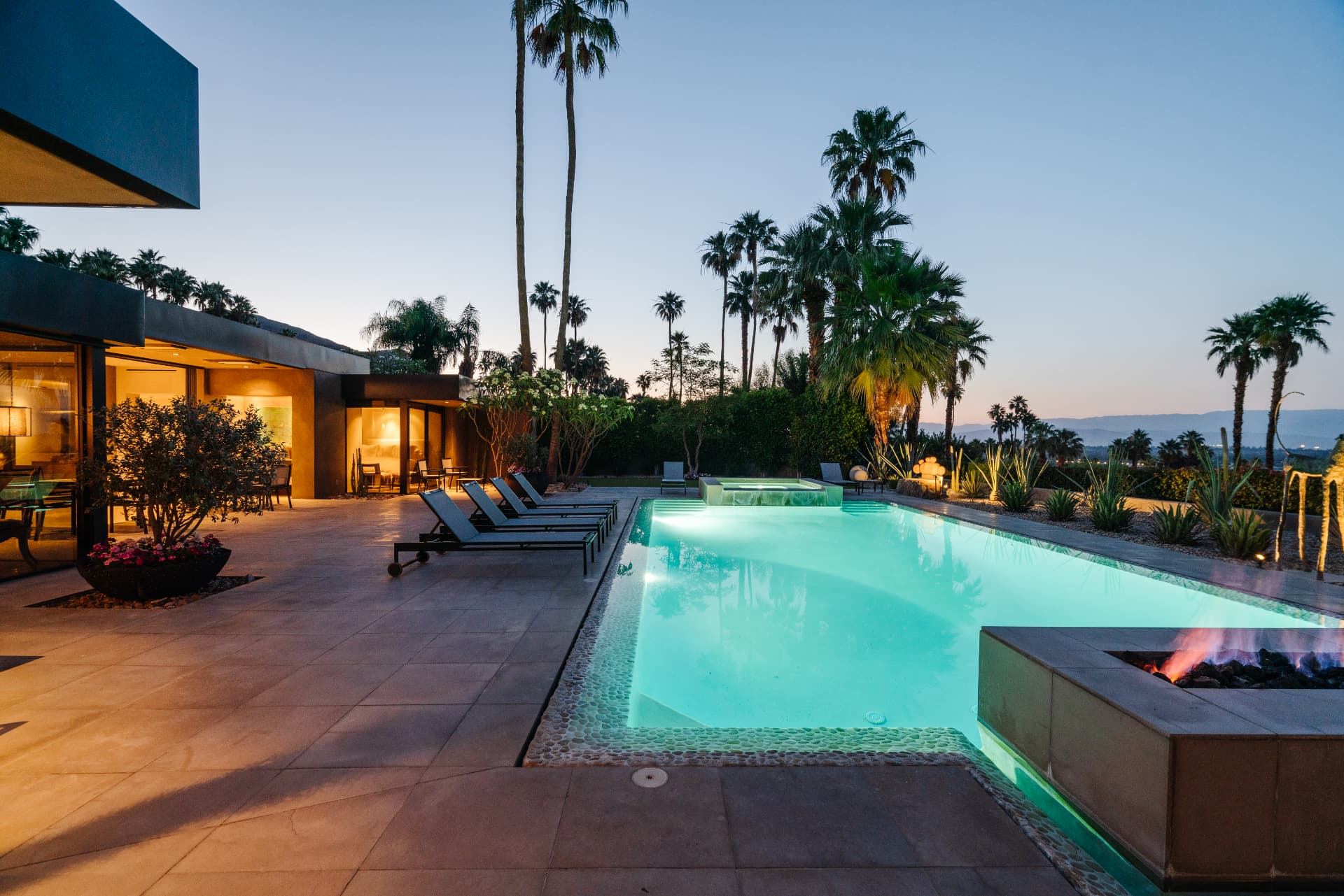 Pool, fire feature and valley view at 70257 Calico